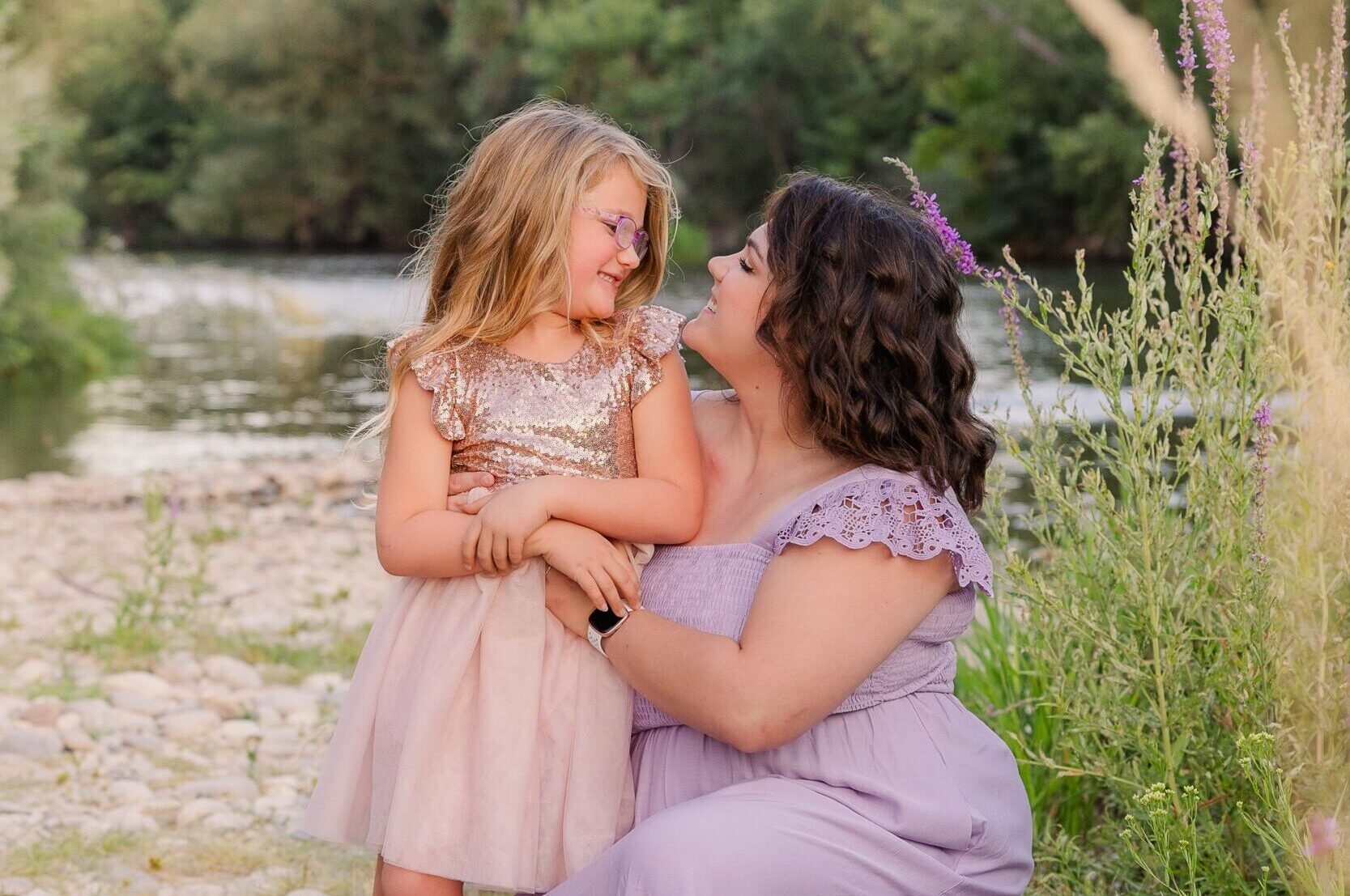 Mother and daughter portrait during spring family photos in Eagle, ID