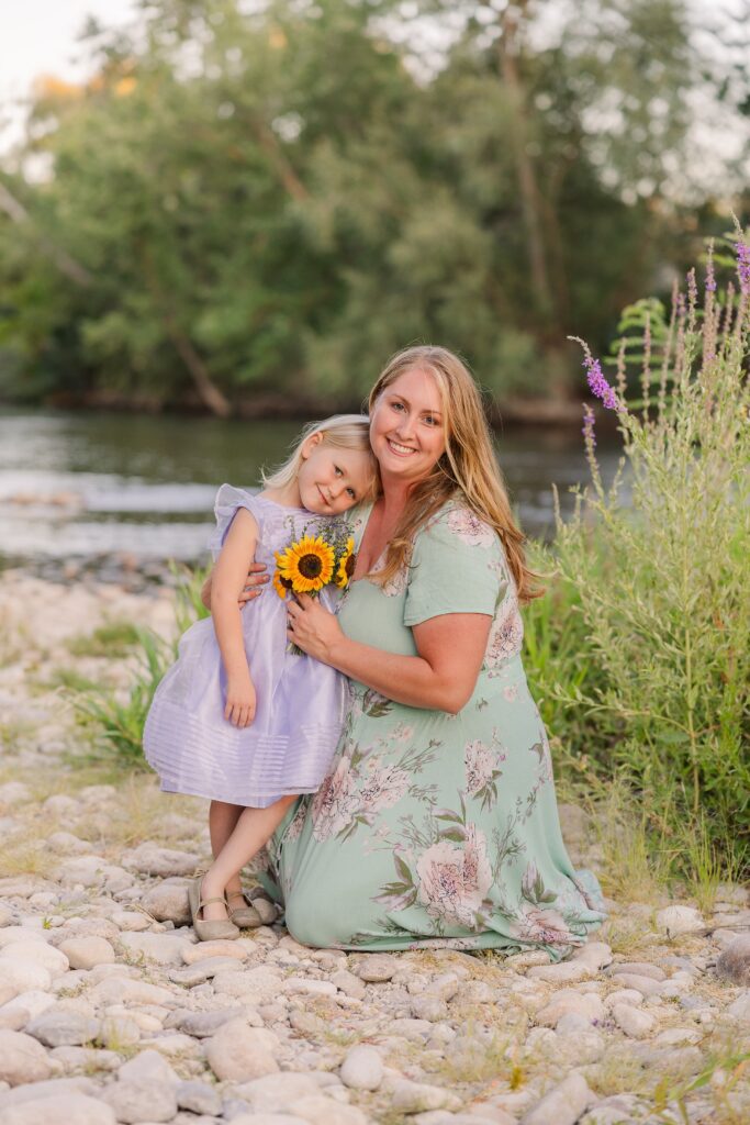 Mother and daughter portrait during spring family photos in Eagle, ID